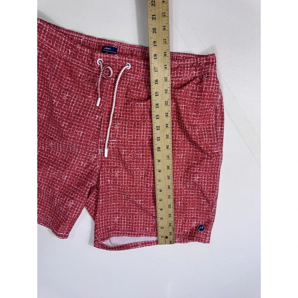 Johnnie-O Red Eden Geometric Swim Shorts Mens XL Mesh Lined Beach Resort Trunks